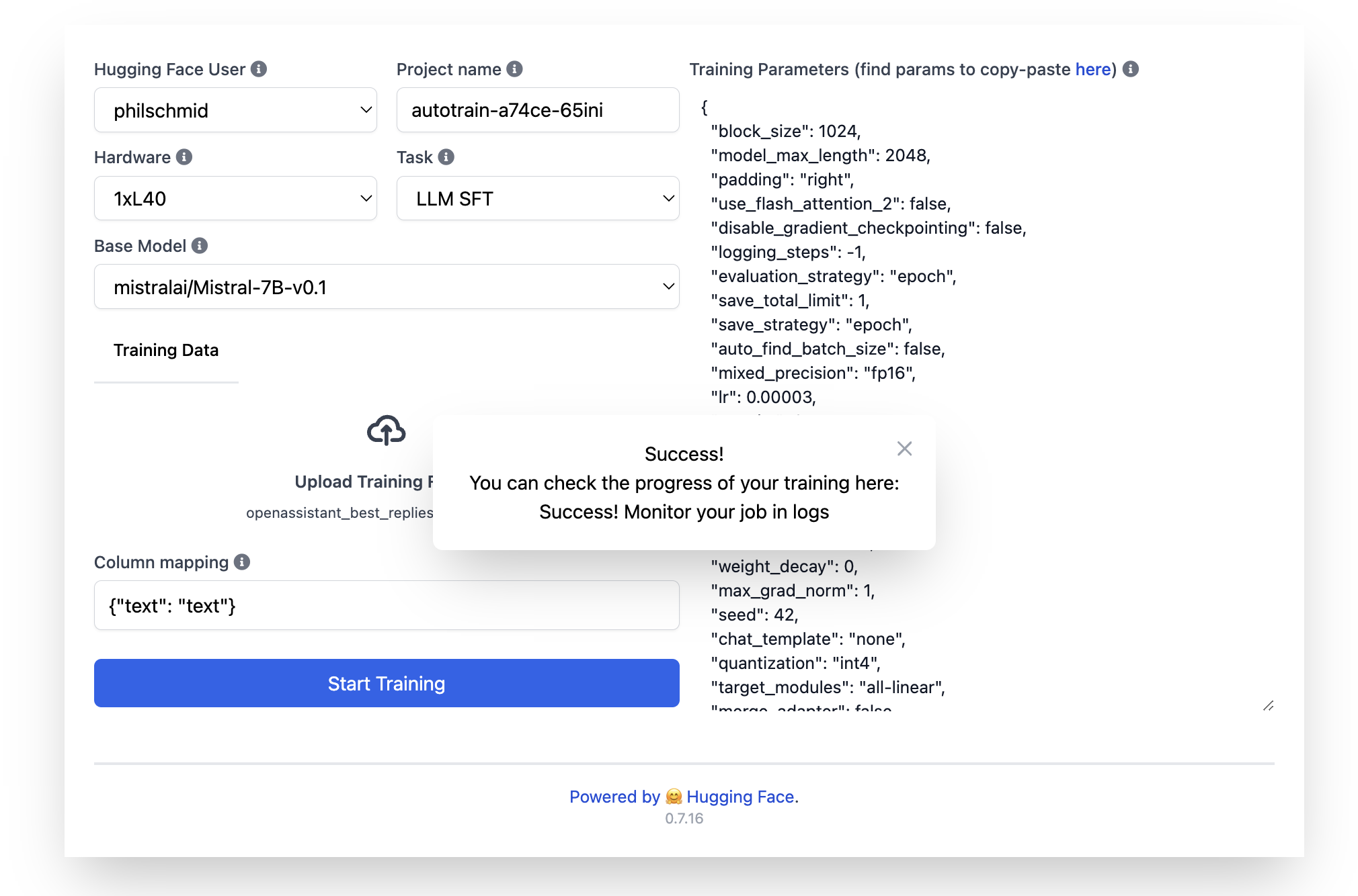 Launched Training Job