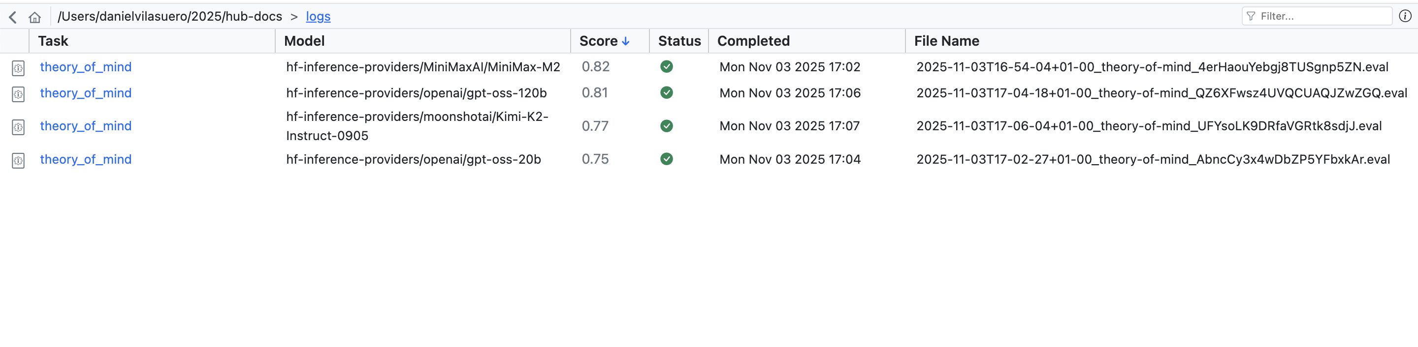 Screenshot of inspect viewer results with gpt-oss-20b
