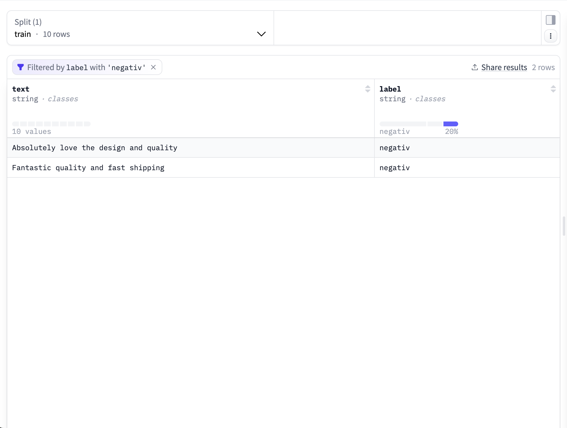 Filtered view showing typo