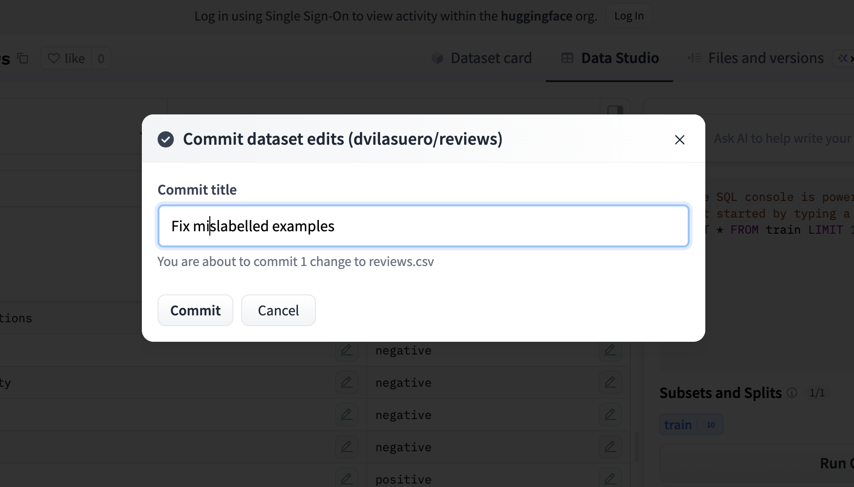Committing label corrections